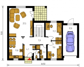 Image miroir | Plan de sol du rez-de-chaussée - BUNGALOW 66